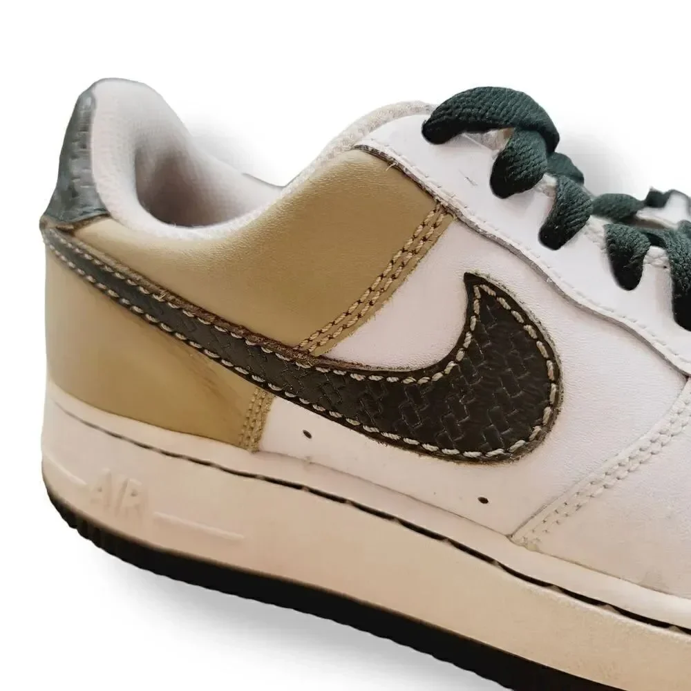Vintage Y2K Nike Air Force 1 '07 White Dark Army Green Tweed 314192-132 Y5.5/ W7